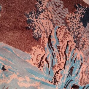 Floral Patterned Fabric in Blue and Brown. Reversible, Elegant Scarf/Wrap.